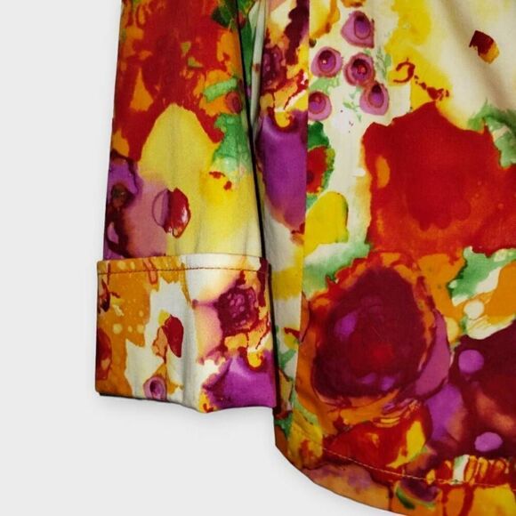 St. John Womens Jacket Sz 6 Bright Zebra Multicolors Orange Silk Floral - Picture 4 of 12